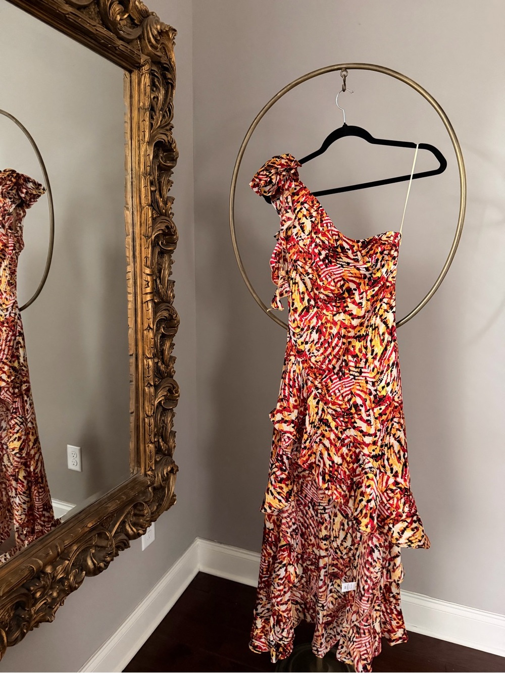 NWT Akira Women’s One-Shoulder Red Multi Print Dress